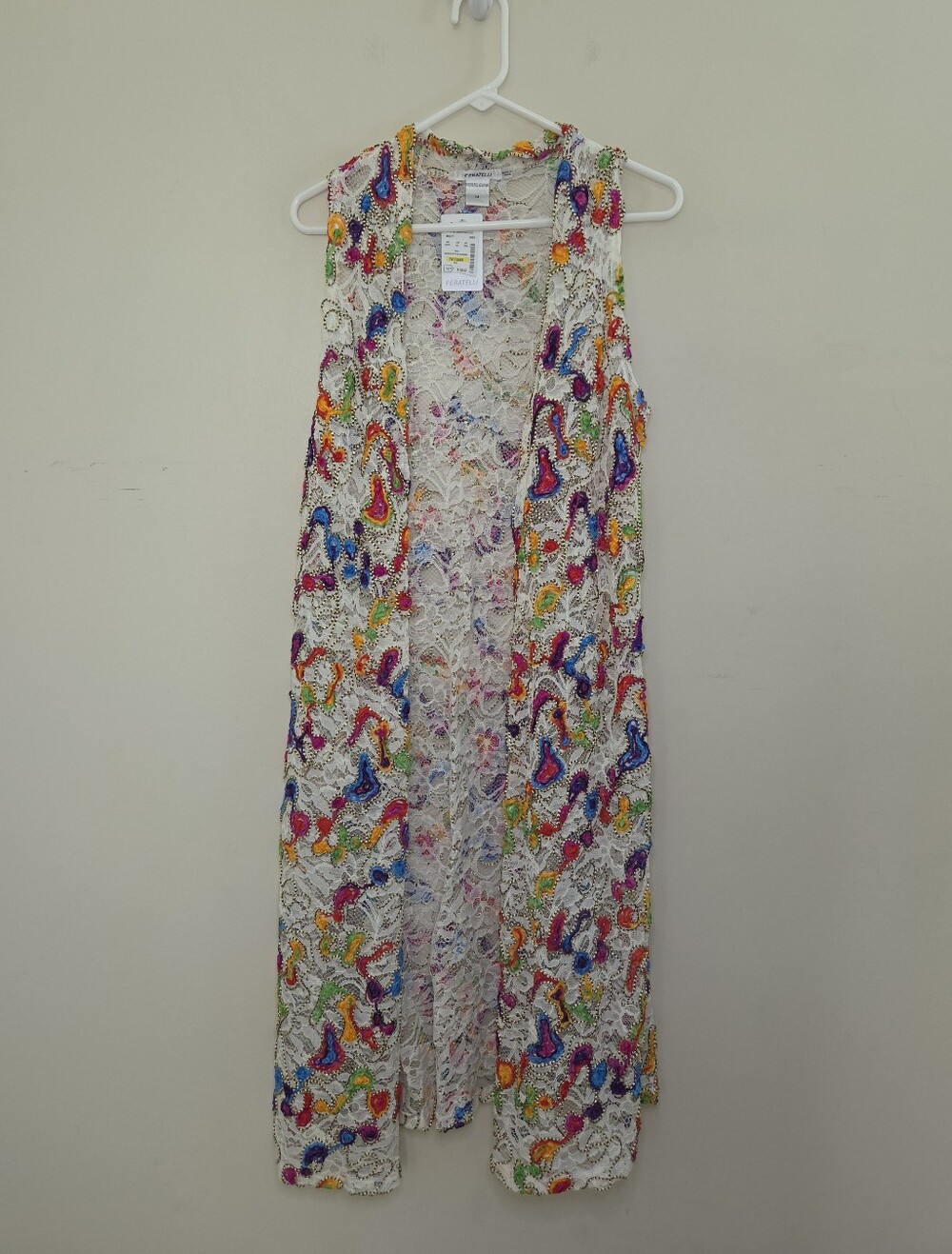 Women's Feratelli Artsy Lace Colorful Long Vest Sz Medium NWT